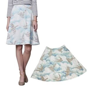 Anthropologie Maeve Cloud Print A Line Circle Skirt Birds Music Notes Sz 2‎